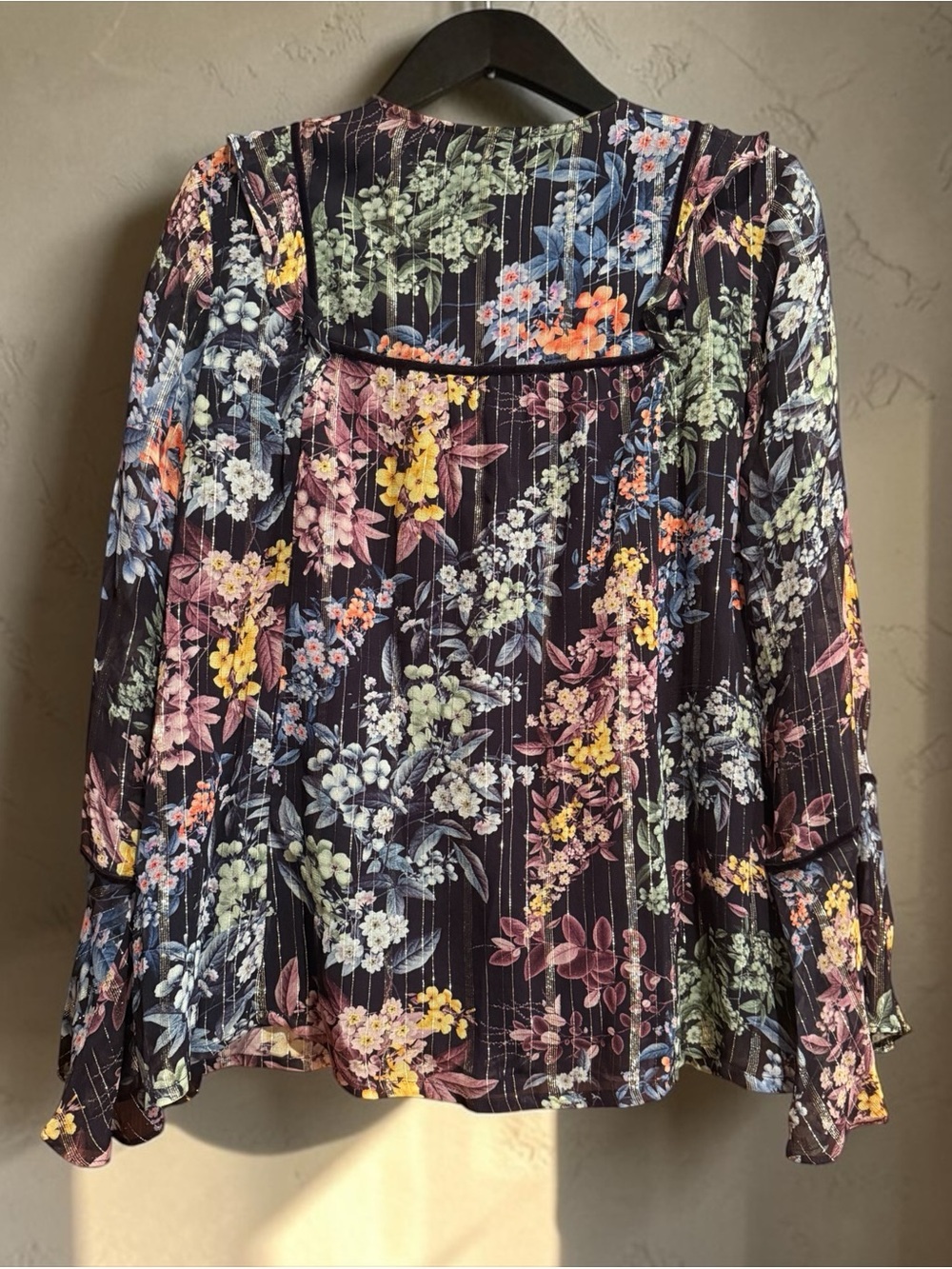 Anthropologie Vineet Bahl Women’s Small Floral Embroidered Metallic Boho Blouse - Picture 2 of 16